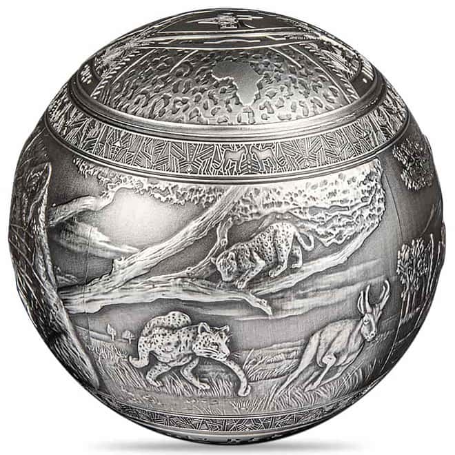 2023 1 Kilo Silver Big Five - Leopard Spherical Coin Djibouti