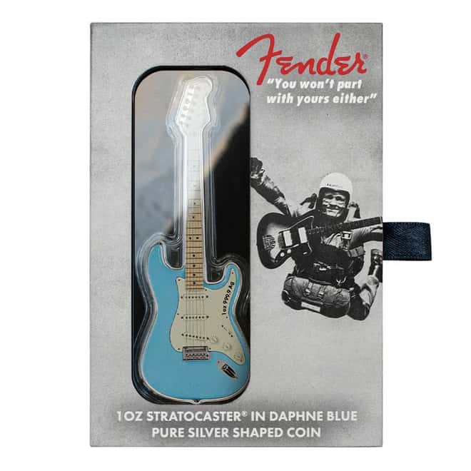 2023 SI 1 oz Silver Fender Stratocaster Daphne Blue Guitar Coin