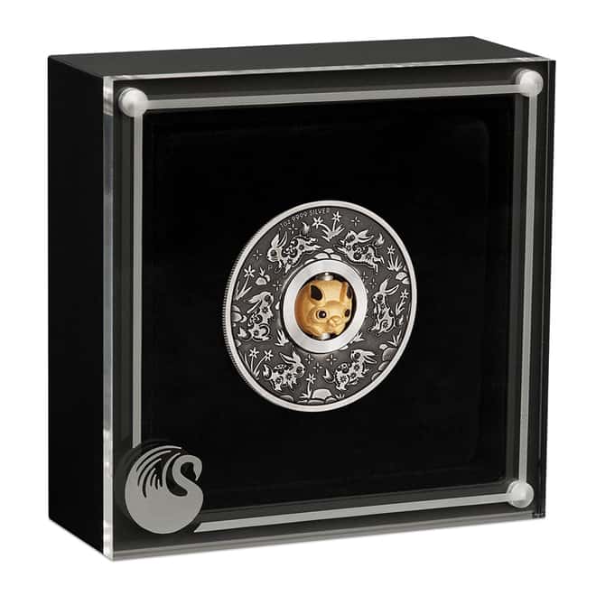 2023 Tuvalu 1 oz Antiqued Silver Lunar Year of The Rabbit Rotating Charm (w/Box & COA)