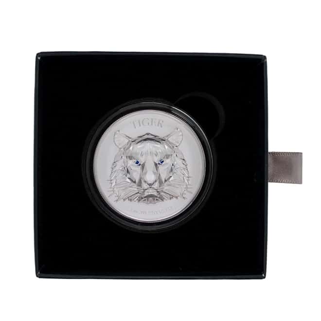 2022 Chad 1 oz Silver Multifaceted Tiger Coin Serial #6 Ultra High Relief (w/Box)