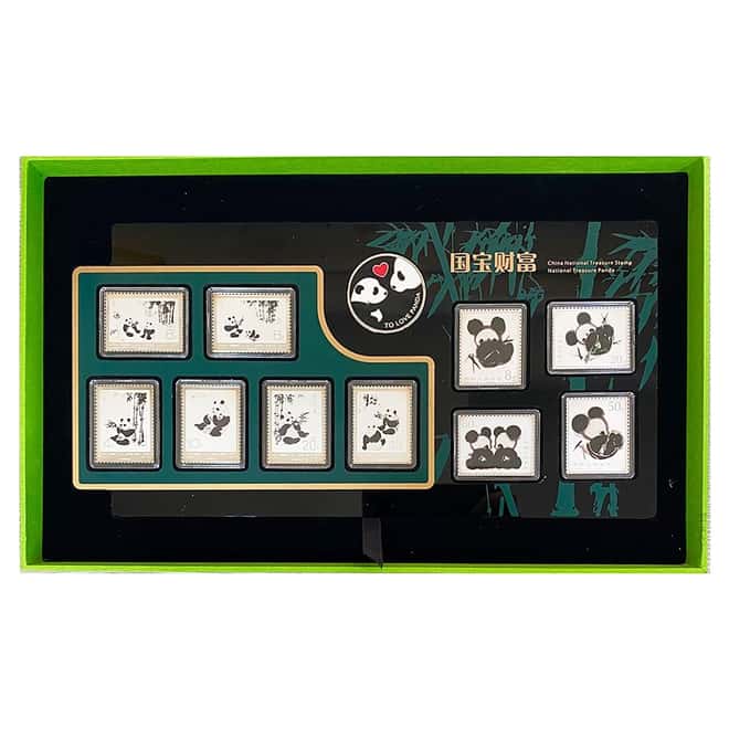 2020 China 10 x 4 gram Silver National Treasure Panda Stamp Set