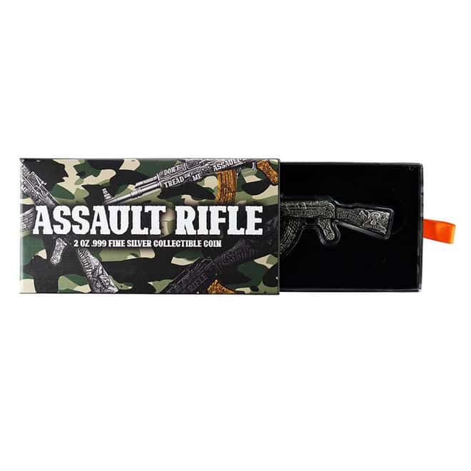 2024 Chad 2 oz Silver Assault Rifle Antiqued Shaped Coin .999 Fine