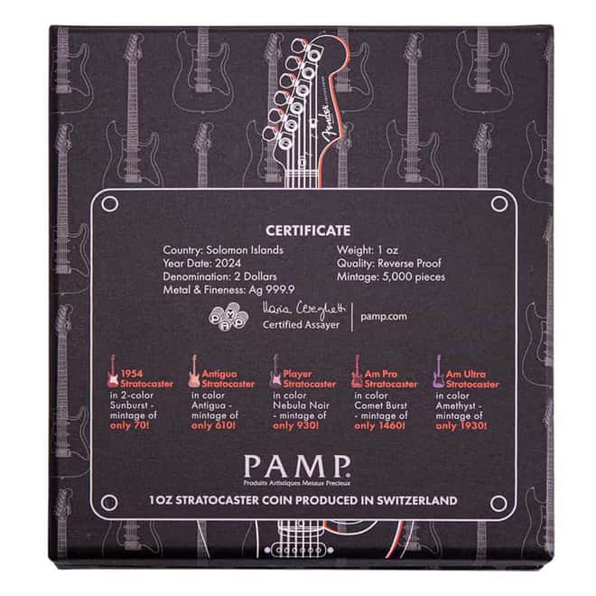 2024 PAMP 1 oz Silver Fender® Stratocaster® Guitar Coin Mystery Box