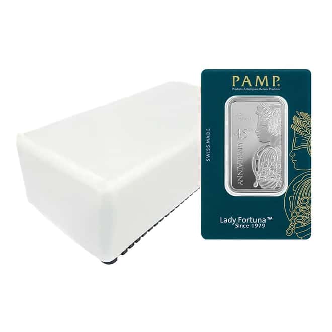 Box of 25 - 1 oz Silver Bar PAMP Suisse Lady Fortuna 45th Ann (In Assay)