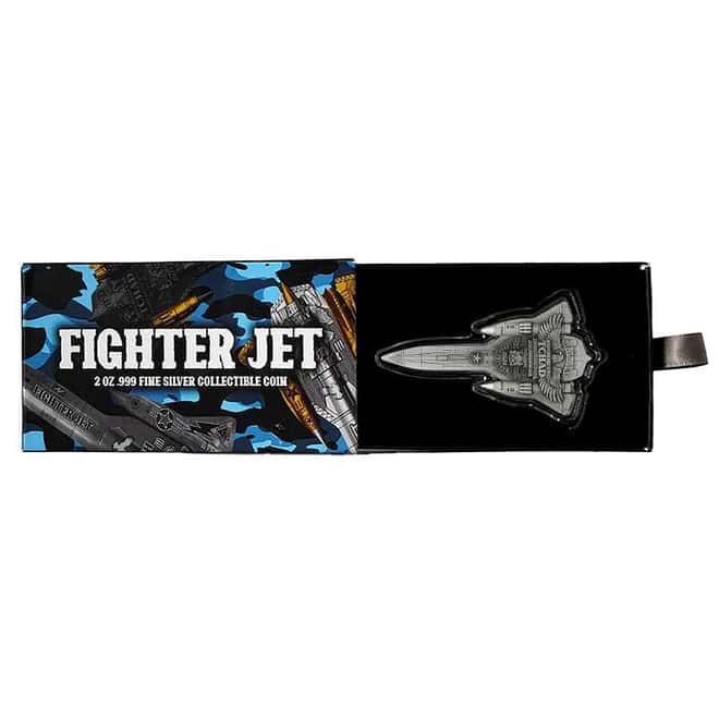 2024 Chad 2 oz Silver Fighter Jet Antiqued Shaped Coin .999 Fine
