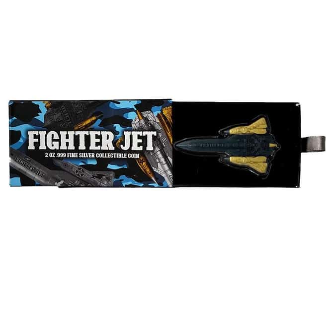 2024 Chad 2 oz Silver Fighter Jet Black & Gold Shaped Coin .999 Fine