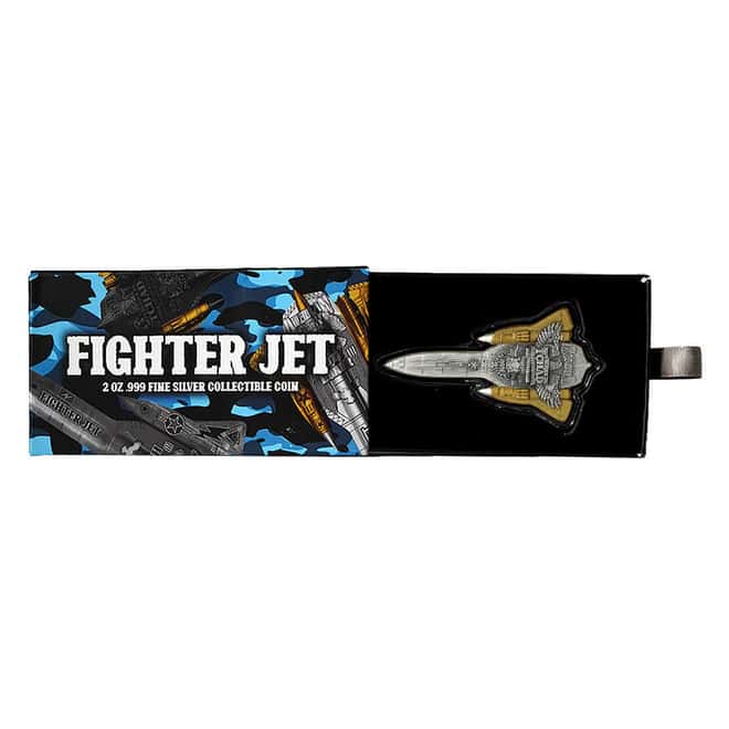 2024 Chad 2 oz Silver Fighter Jet Gilded Shaped Coin .999 Fine