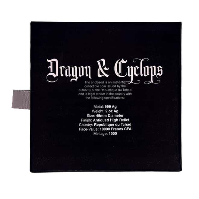 2023 Chad 2 oz Silver Dragon and Cyclops - Mythical Creatures Series Antiqued High Relief Coin (w/Box)