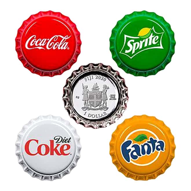 2020 6 gram Fiji Coca-Cola Vending Machine Proof Silver 4-Coin Set .999 Fine (w/Box & COA)