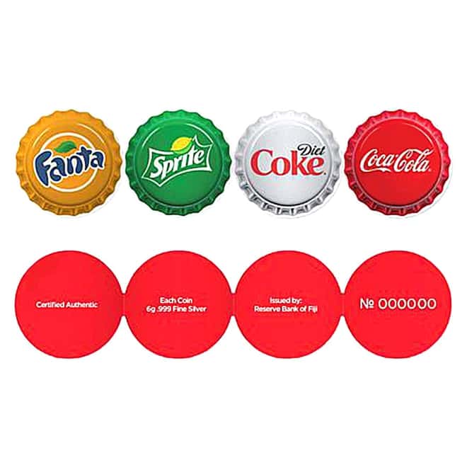 2020 6 gram Fiji Coca-Cola Vending Machine Proof Silver 4-Coin Set .999 Fine (w/Box & COA)