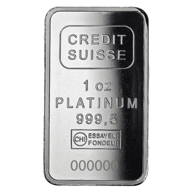 1 oz Credit Suisse Platinum Bar .9995 Fine (w/Assay)