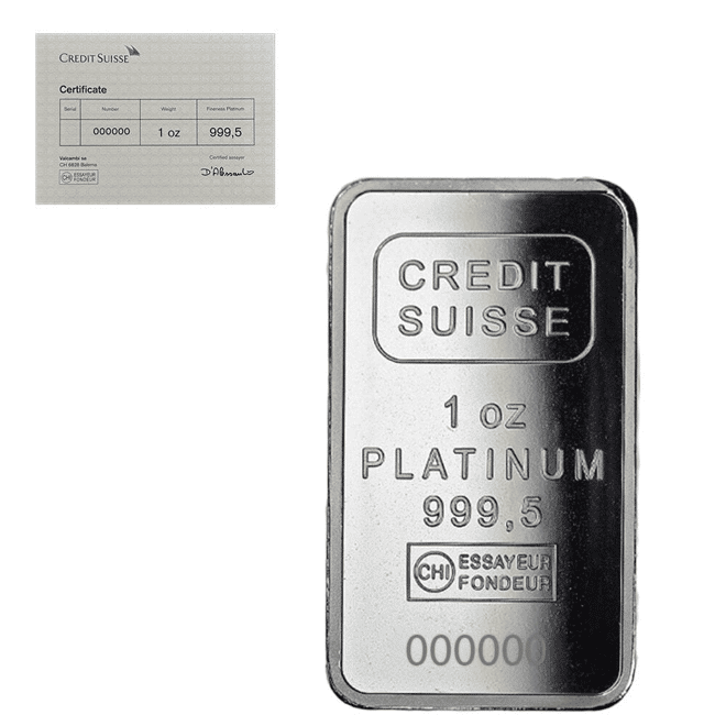 1 oz Credit Suisse Platinum Bar .9995 Fine (w/Assay)