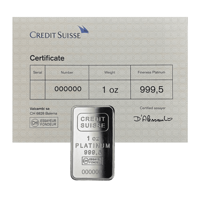 1 oz Credit Suisse Platinum Bar .9995 Fine (w/Assay)