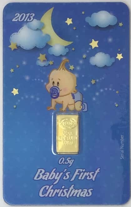 0.5 Gram Baby Boy's First Christmas 999.9 Gold Bar