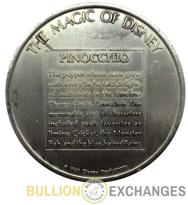The Magic of Disney Pinocchio 2.33 oz Sterling Silver .925 High Relief Rare Medal