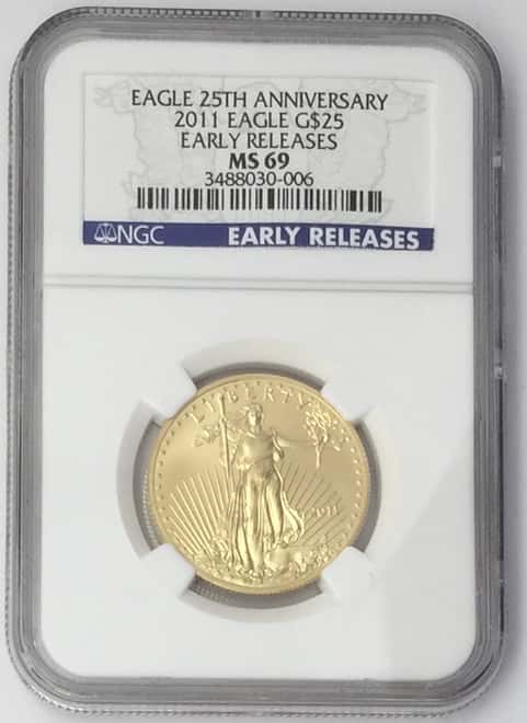 2011 1/2 oz $25 Gold American Eagle NGC MS 69 - Eagle 25th Anniversary (Early Releases)