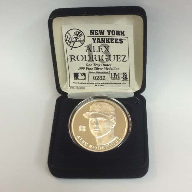 Alex Rodriguez NY Yankees 1 oz .999 Fine Silver Limited Edition Commemorative Medallion W/ Box & COA