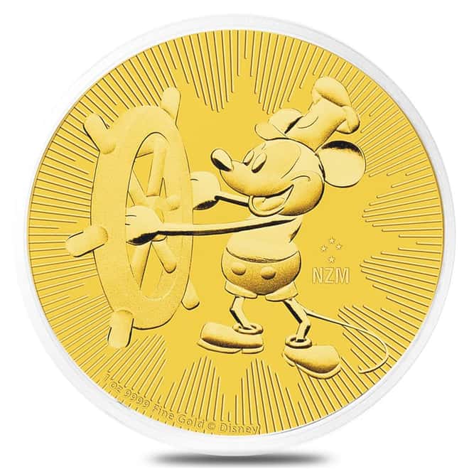 2017 1 oz Niue Gold $250 Disney Steamboat Willie BU In Cap