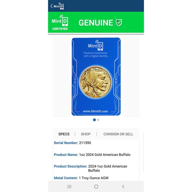 2024 1 oz Gold American Buffalo BU (MintID NFC Scan Card)