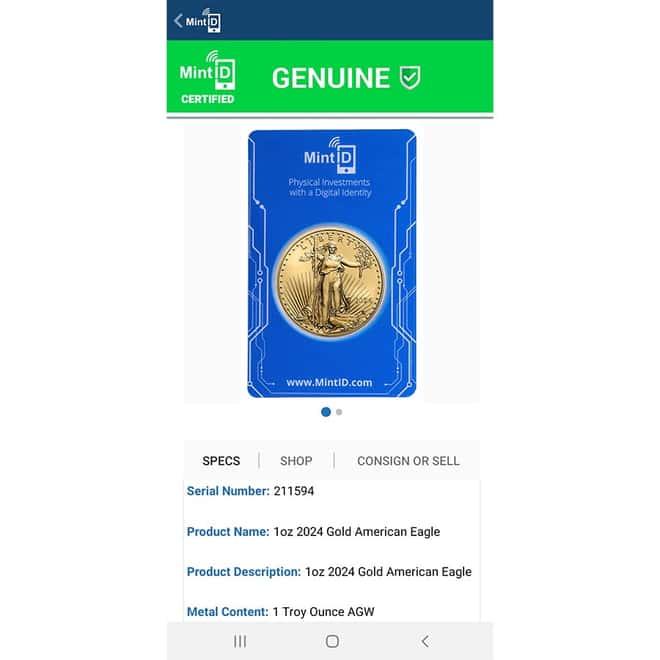 2024 1 oz Gold American Eagle Coin BU (MintID NFC Scan Card)