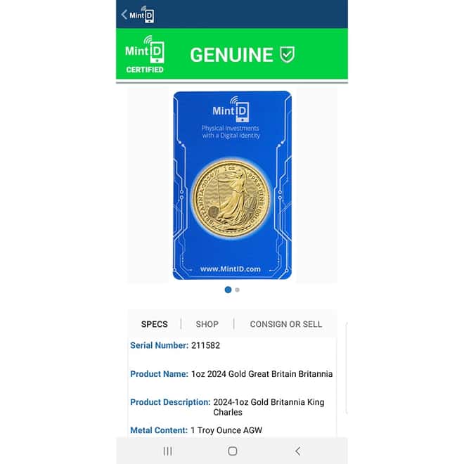 2024 Great Britain 1 oz Gold Britannia BU (MintID NFC Scan Card)
