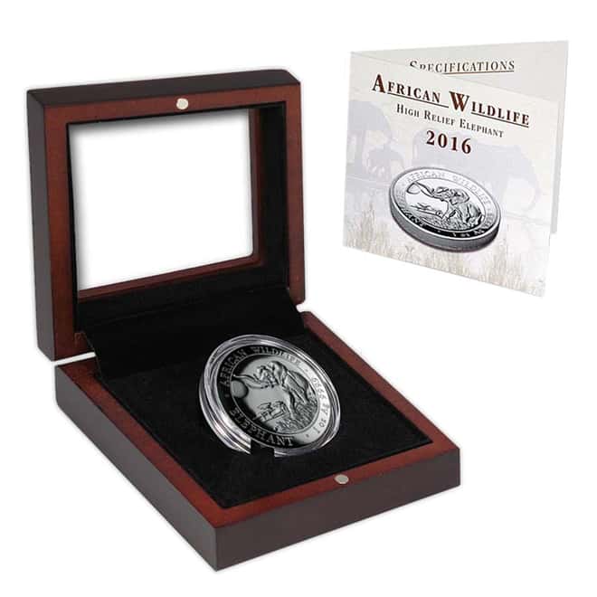 2016 Somalia 1 oz Silver African Elephant Proof High Relief (W/Box & COA)