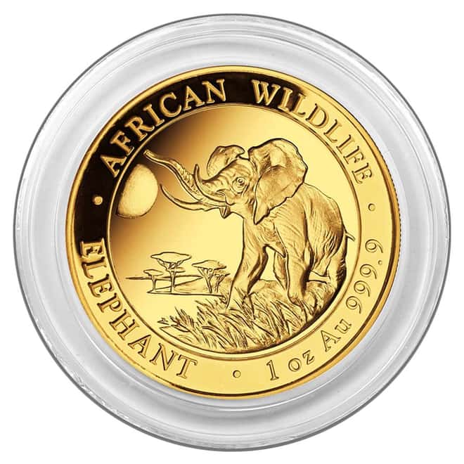 2016 Somalia 1 oz Gold African Elephant BU 1000 Shillings (In Capsule)