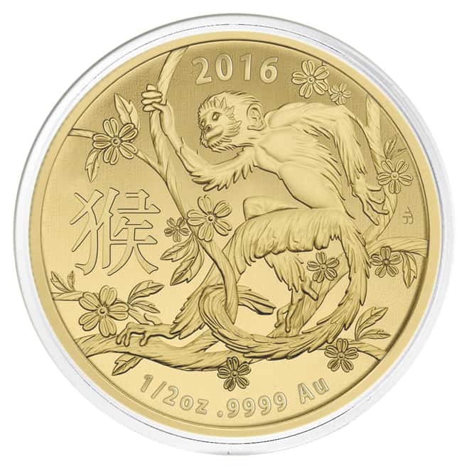 2016 1/2 oz Gold Lunar Year of the Monkey Coin .9999 Fine BU (In Capsule) - Australian Royal Mint
