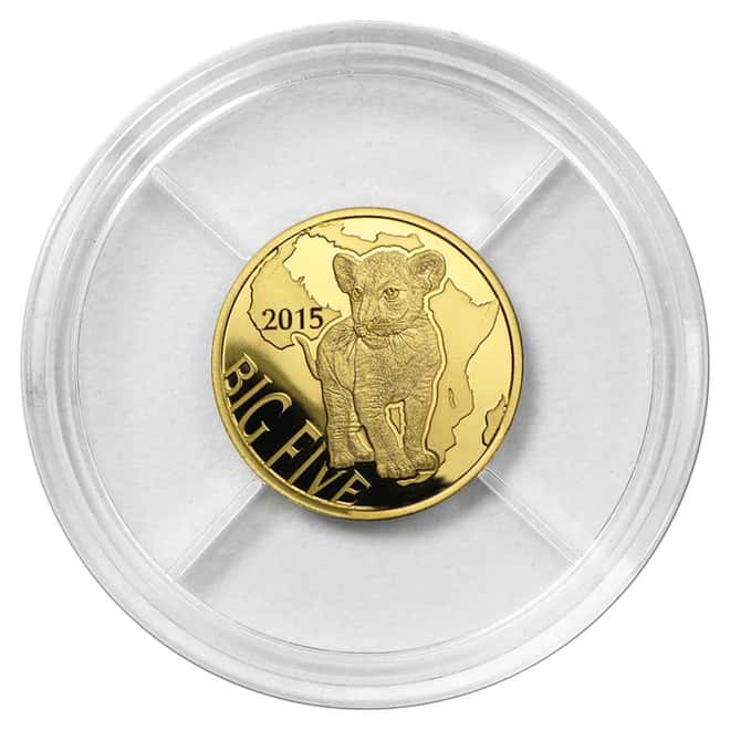 2015 Congo 1/2 gram Gold 100 Francs The Big Five Lion Proof Coin (In Capsule)