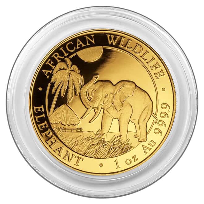 2017 Somalia 1 oz Gold African Elephant BU 1000 Shillings (In Capsule)