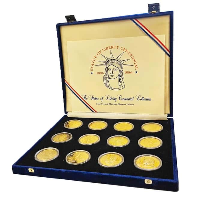 10.1 oz JM Statue Of Liberty Centennial Gilded Silver 12-Medal Set
