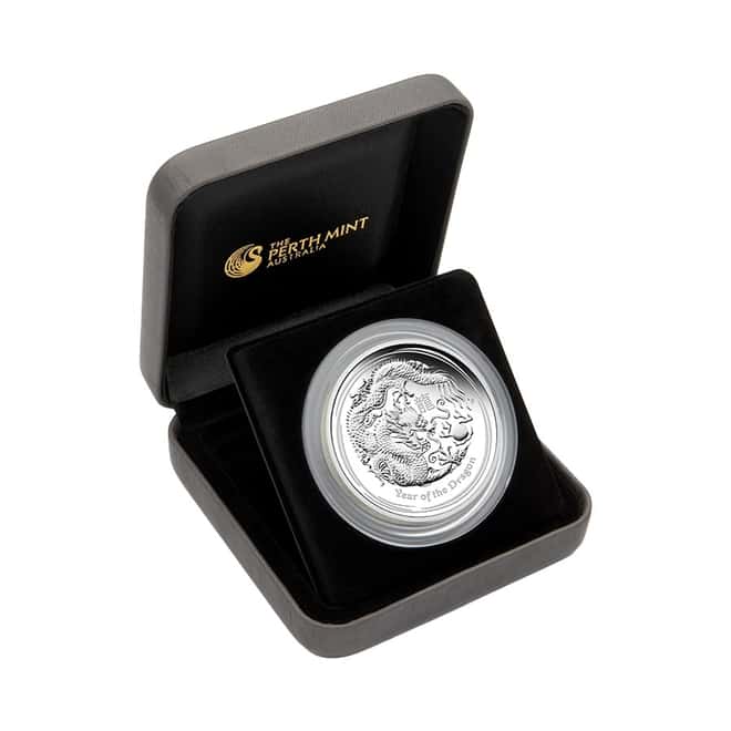 2012 5 oz Proof Silver Lunar Year of The Dragon Australian Perth Mint (w/Box & COA)