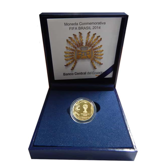 2014 .217 oz Gold Ecuador 1 Sucre FIFA World Cup Brazil Soccer Proof Coin (W/Box & COA)