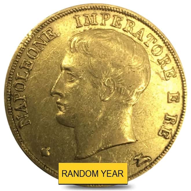 Italian States Gold 20 Lire Napoleon I AGW .1867 oz Avg Circ (Random Year, 1808-1814)