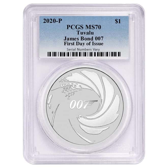 2020 1 oz Tuvalu James Bond 007 Silver Coin PCGS MS 70 FDOI
