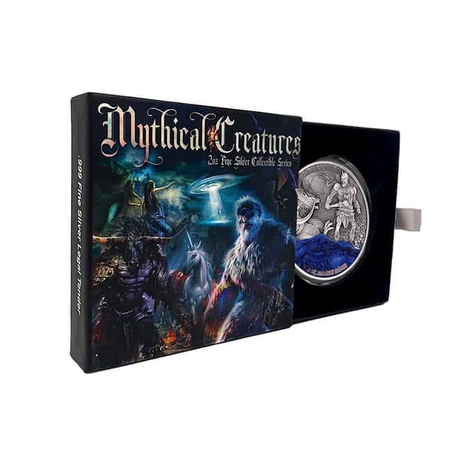 2023 Chad 2 oz Silver Dragon and Cyclops - Mythical Creatures Coin Serial #7 Antiqued High Relief (w/Box)