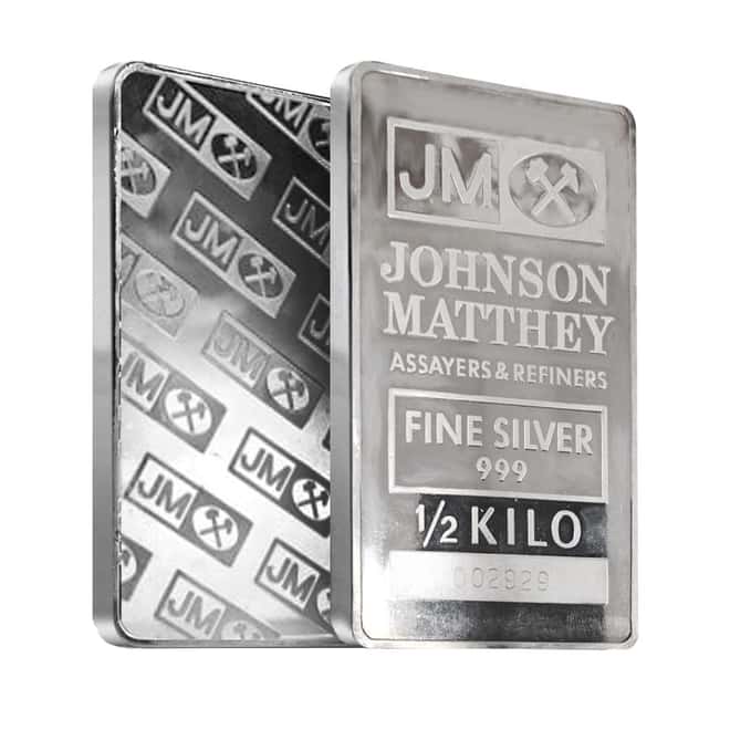 1/2 Kilo Johnson Matthey (JM) Silver Vintage Pressed Bar .999 Fine