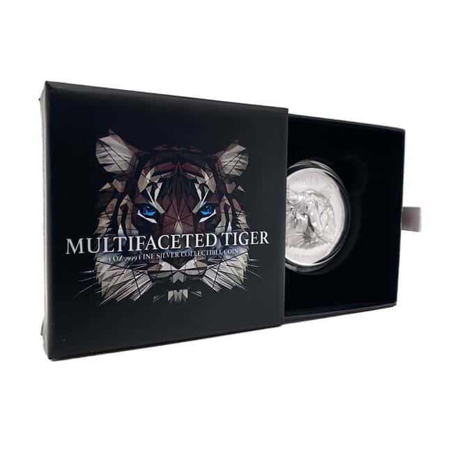 2022 Chad 1 oz Silver Multifaceted Tiger Coin Serial #6 Ultra High Relief (w/Box)
