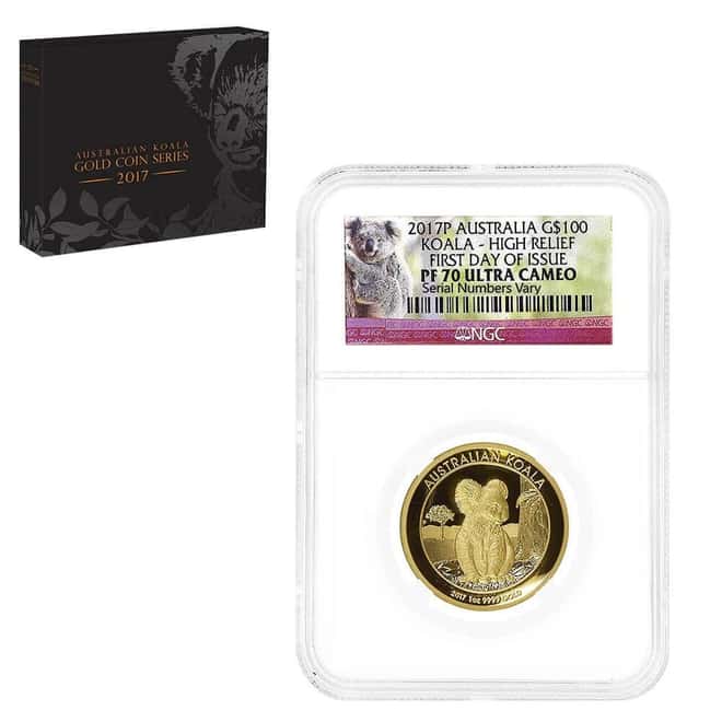 2017 1 oz Proof Gold Australian Koala High Relief Perth Mint NGC PF 70 UCAM FDOI (w/Box & COA)