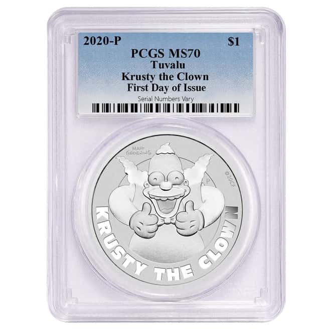 2020 1 oz Tuvalu Krusty The Clown Silver Coin PCGS MS 70 FDOI