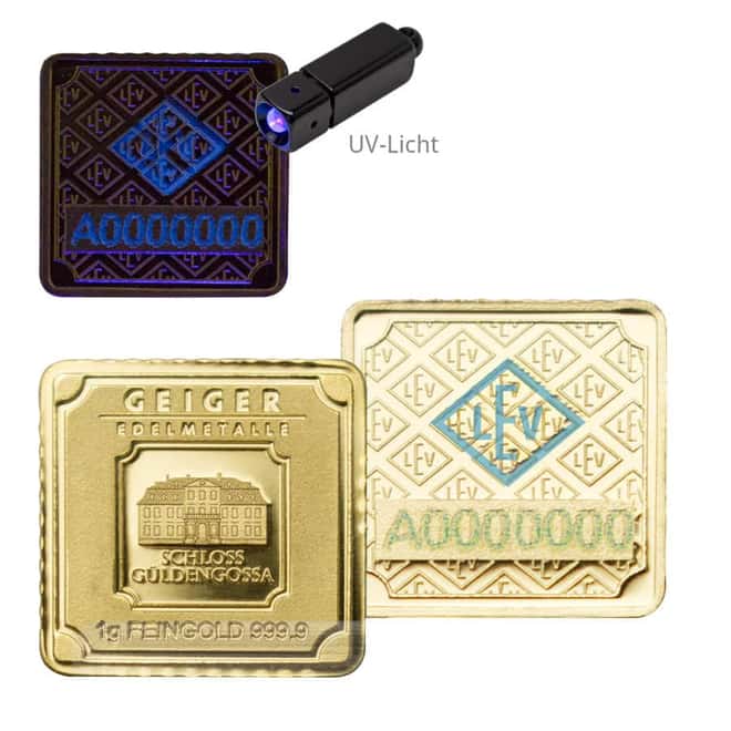 1 Gram Geiger Original Square Gold Bar (in Assay)