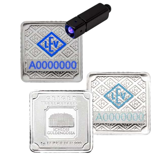 25 x 1 gram Geiger Original Square Silver Bar Multicard