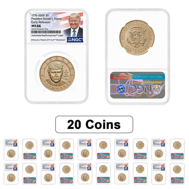 Lot of 20 - 2026 (P) President Donald J. Trump $1 Coin NGC MS 66 ER (Trump Label)