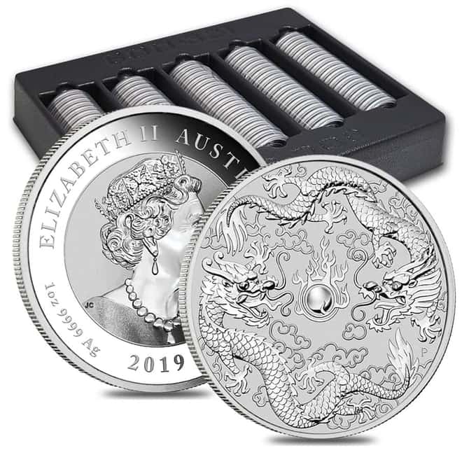2019 1 oz Silver Double Dragon BU Australian Perth Mint In Cap