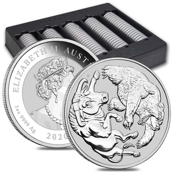 2020 1 oz Silver Australian Bull and Bear Coin Perth Mint .9999 Fine BU In Cap