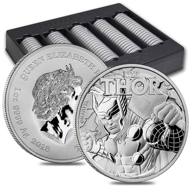 2018 1 oz Tuvalu Thor Marvel Series Silver Coin .9999 Fine Silver BU In Cap 