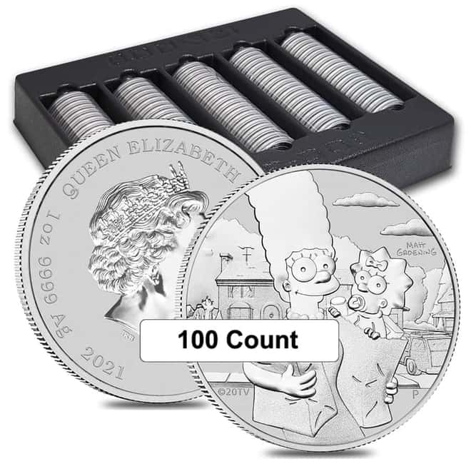 2021 1 oz Tuvalu Marge & Maggie Simpson Silver Coin .9999 Fine BU In Cap