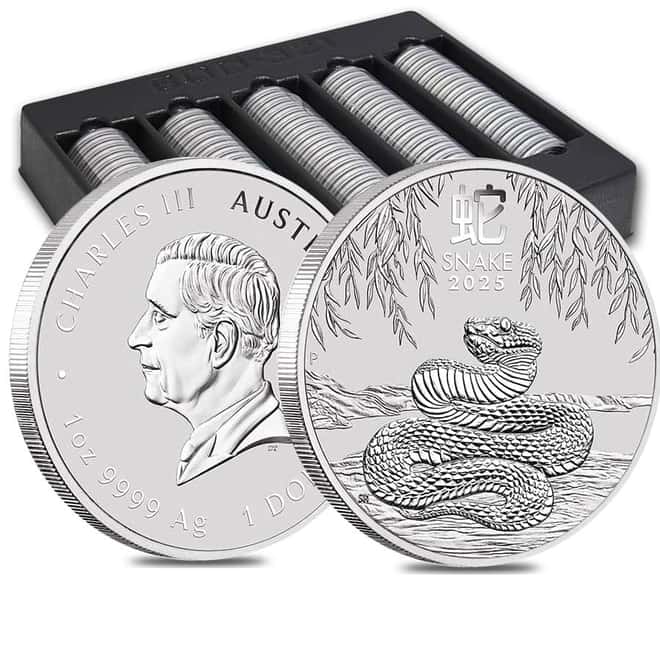 Roll of 20 - 2025 1 oz Silver Lunar Snake BU Australian Perth Mint