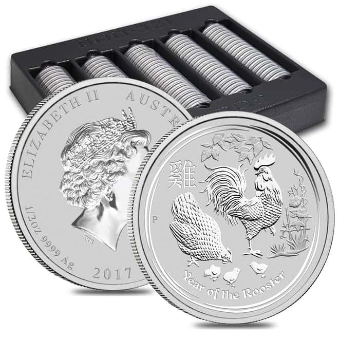 2017 1/2 oz Silver Lunar Year of The Rooster BU Australian Perth Mint In Capsule