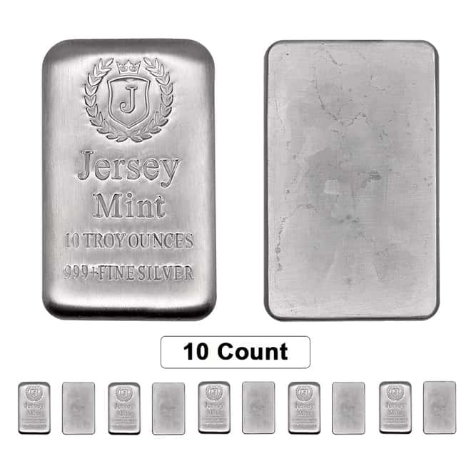 Lot of 10 - 10 oz Jersey Mint Silver Bar .999 Fine